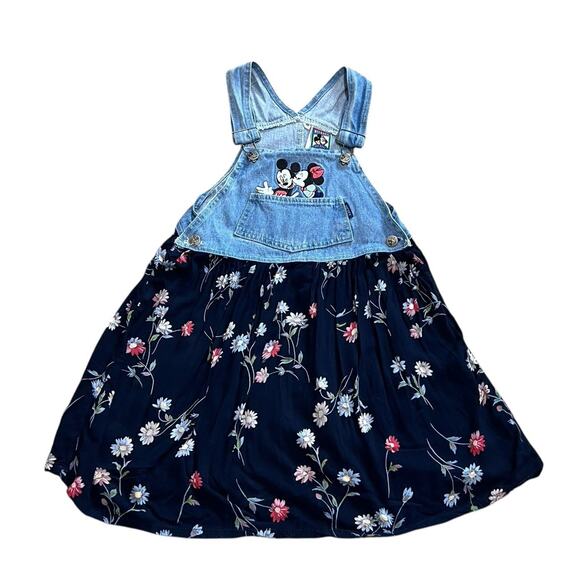 Mickey's Stuff Disney Jerry Leigh Denim Overall Floral Dress Girls M Made in USA - Picture 1 of 7